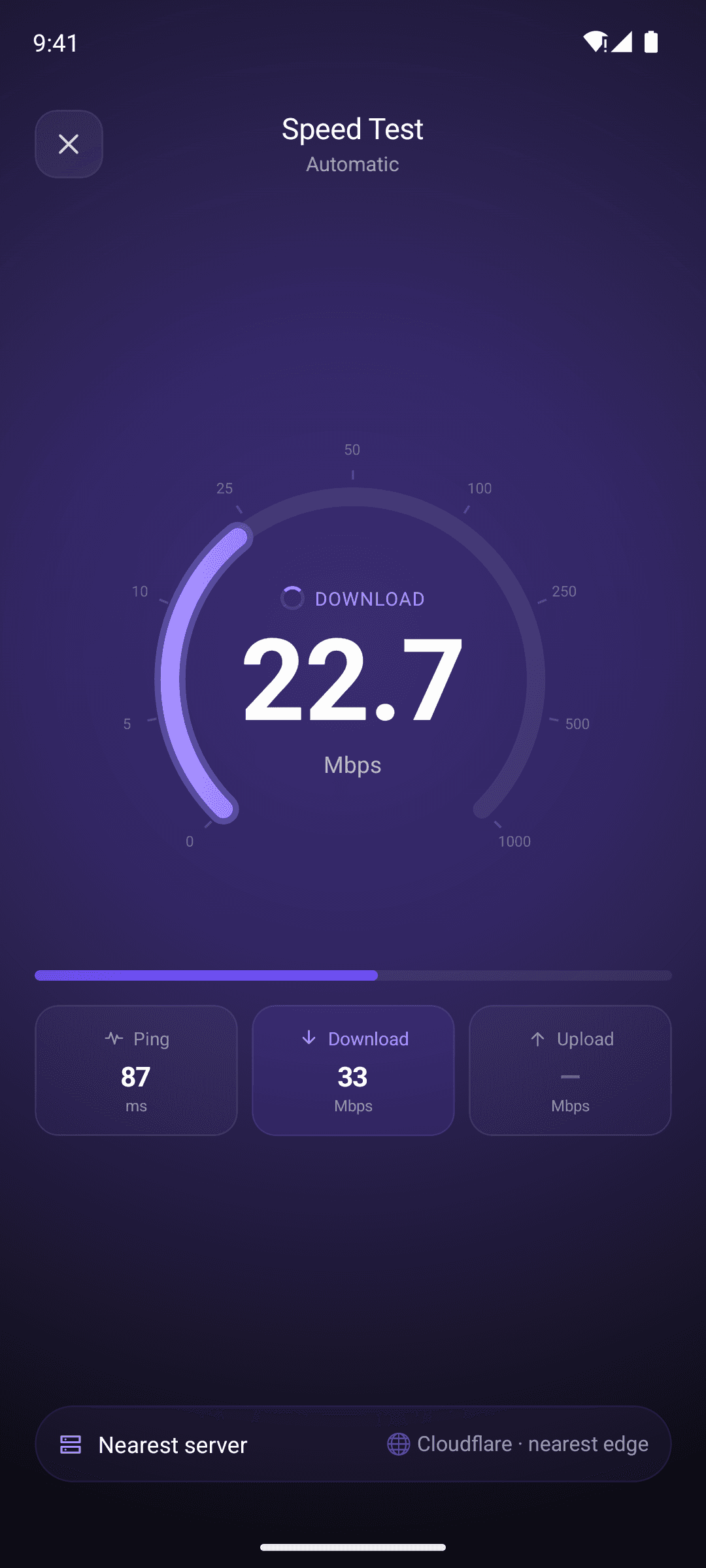 SpeedIQ speed test in progress on iPhone
